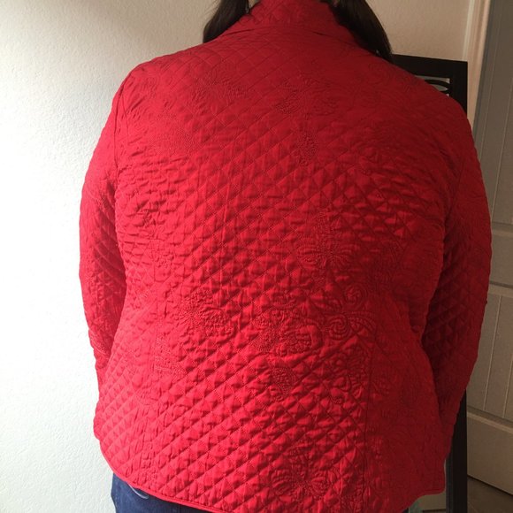 R.Q.T. Red Quilted Embroidered Zip Up Jacket, Sz XL - Picture 2 of 9